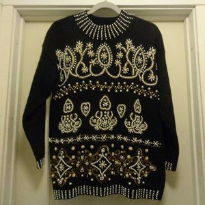 VINTAGE 1990S PEARLS BEADS PEARLS BEJEWELED SWEATER M